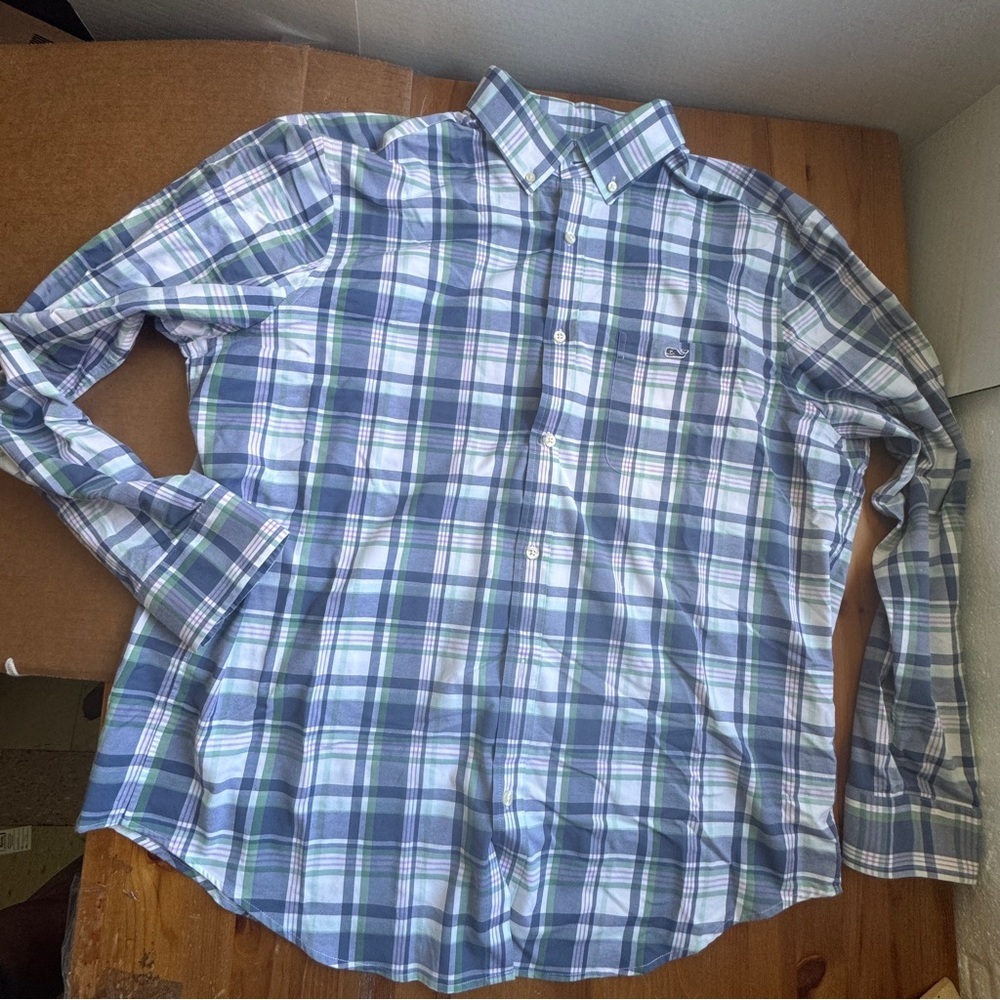 Vineyard vines performance classic fit Tucker plaid button down shirt size xl